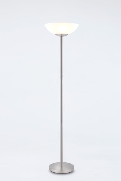 Floor lamp with a white shade on a light gray background