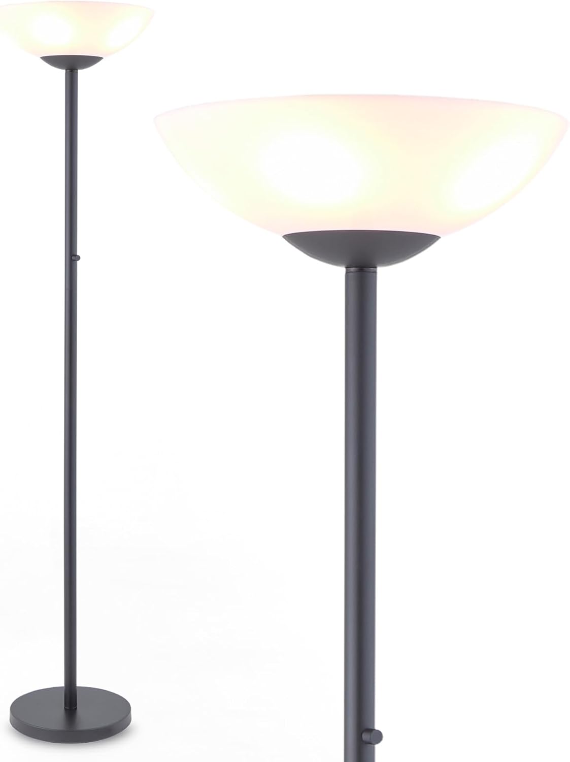 Floor lamp with a glass shade on a white background