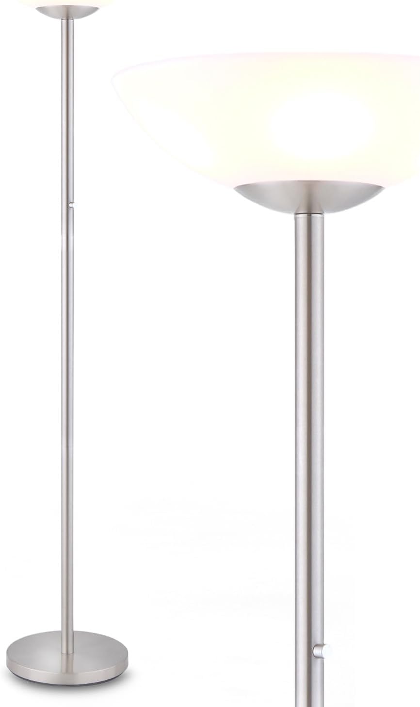Silver lamp with bright light on white background